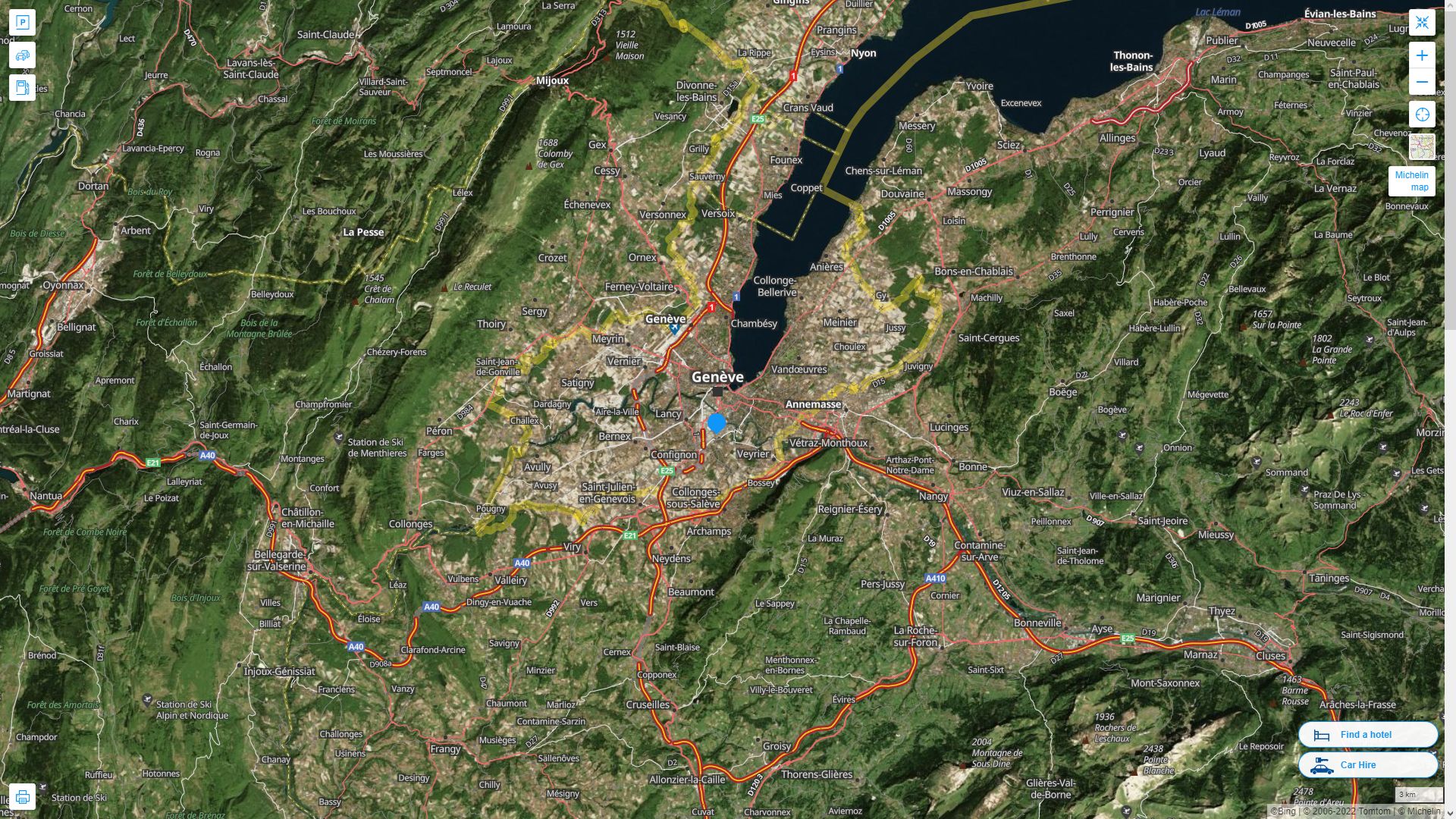 Carouge Suisse Autoroute et carte routiere avec vue satellite
